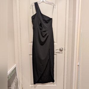 Olia Black Midi Asymmetrical One Strap Slit Dress NWT Size Medium